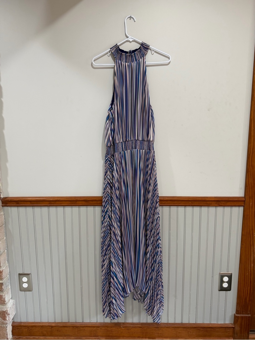 White House Black Market Sleeveless Striped Halter Maxi Dress - Blue/Purple